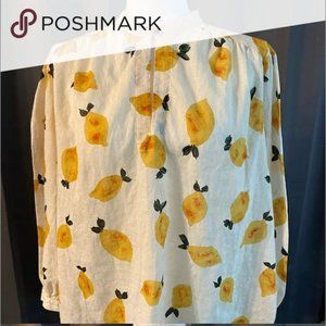 By Trovata Birds of Paradis Anthropologie lemon print blouse S